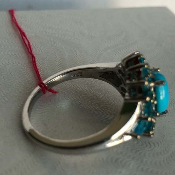 Sleeping Beauty Turquoise Gemstone & Neon Apatite in Platinum Ring - Picture 4 of 4
